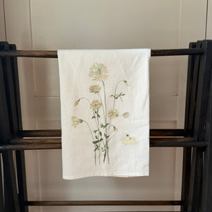 WHITE FLOWERS TEA TOWEL